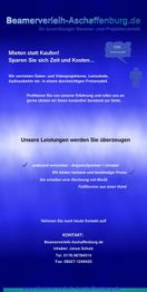 Blaue Werbegrafik für Beamerverleih in Aschaffenburg mit Kontaktinformation und Leistungsübersicht.
