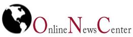 Logo mit Weltkugel und Schriftzug "Online News Center" in Schwarz und Weinrot.