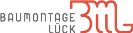 Logo mit Text "Baumontage Lück" und stilisierten Buchstaben "BML" in Rot.