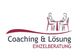 Zwei Menschen sitzen an einem Tisch. Text: "Coaching & Lösung - Einzelberatung".
