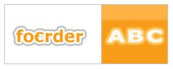 Orange-weißer Schriftzug: "foerder" und "ABC" auf geteiltem Hintergrund.