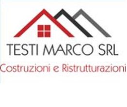 Logo di Testi Marco SRL con tetto stilizzato e scritte "Costruzioni e Ristrutturazioni".