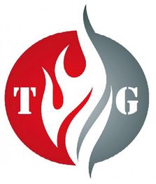 Rotes und graues Logo mit Flammenmotiv und den Buchstaben T und G.