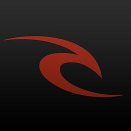 Logotipo marrom em forma de espiral em um fundo preto.