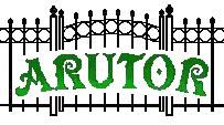 Schwarzer Zaun über grünem Schriftzug "ARUTOR" in stilisierter Schriftart.