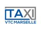Logo texte : "TAXI VTC MARSEILLE" en bleu et gris.