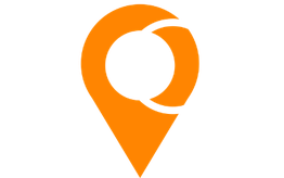 Puntero naranja de ubicación con diseño en espiral.