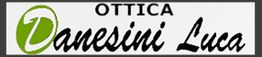Logo con scritta "Ottica Danesini Luca" su sfondo bianco e verde.