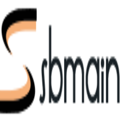 Abstract "sbmain" logo with stylized "S" in orange and black text.