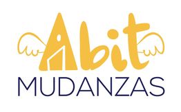 Logo de "Abit Mudanzas" con letras amarillas y alas, fondo blanco.