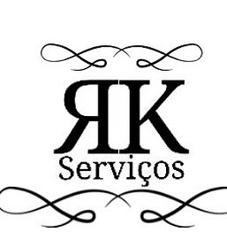 Logotipo "RK Serviços" com ornamentos decorativos em preto.