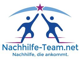 Zwei stilisierte Figuren mit Stern darüber, Text: "Nachhilfe-Team.net, Nachhilfe, die ankommt."