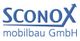 Logo der Firma "SCONOX mobilbau GmbH" in blauem Schriftzug mit Pfeil nach oben.
