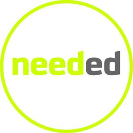 Wort "needed" in gelb und grau in einem hellgelben Kreis auf weißem Hintergrund.