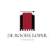 Logo van "De Roode Loper" met een rode loper boven zwarte trappen, tekst "traplopers" eronder.