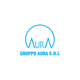 Logo "Gruppo Aura S.R.L" con scritta blu e cerchio intorno alla lettera "A". Sfondo nero.