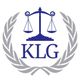 Scales of justice above "KLG" encircled by a laurel wreath.
