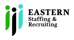 Abstract figures and text "EASTERN Staffing & Recruiting" on a white background.