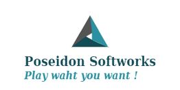 Dreieckiges Logo von Poseidon Softworks mit dem Slogan: "Play waht you want!"