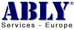 Logo mit blauem „ABLY“ und schwarzem „Services - Europe“ darunter auf weißem Hintergrund.