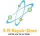 Logo des S-R-Repair-Stores mit atomartigem Design und Slogan „mit Rat und Tat zur Stelle“.