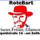 Rot-bärtiger Mann mit Hut, Text: "RoteBart, Friseur, Frisur, Glamour, Luitpoldstraße 28 - am Zollhaus".