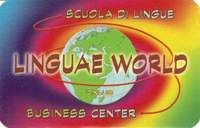 Immagine colorata con testo "Scuola di lingue Linguae World Business Center".