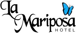 "La Mariposa Hotel logo with elegant font and a blue butterfly graphic."