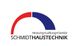 Logo von Schmidt Haustechnik, mit rotem und blauem Bogen. Text: Heizung, Lüftung, Sanitär.