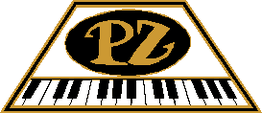 Logo mit "PZ" über einer stilisierten Klaviertastatur in einem gold-schwarzen Dreieck.