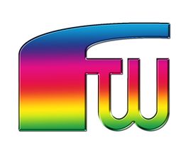 Bunter Schriftzug "FW" mit Farbverlauf von Blau zu Grün auf weißem Hintergrund.