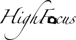 Schriftzug "HighFocus" mit Kamerasymbol als "o" gestaltet auf weißem Hintergrund.