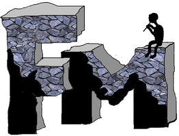 "Groenblauw stenen figuur met gaten en uitgesneden silhouetten."