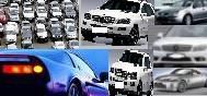 Verschiedene Autos, nah und fern, von oben und von der Seite betrachtet, in einer Collage.