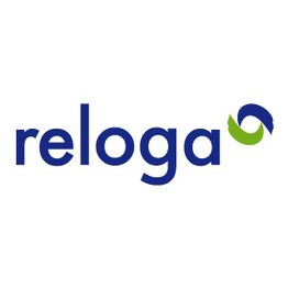 Logo mit dem Schriftzug "reloga" in Blau, rechts daneben ein blau-grünes grafisches Element.