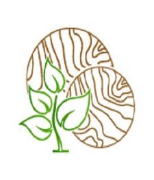 Illustration of a green plant with leaves, overlapping two brown, wood-textured circles.