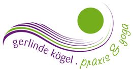 Logo mit grünem Kreis, lila Linien und Text: "gerlinde kögel praxis & yoga".