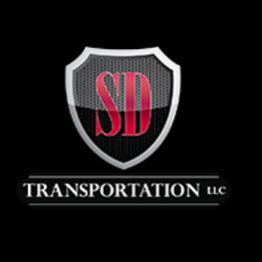 Logo of SD Transportation LLC with a shield design on a black background.