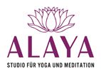 Logo von Alaya, einem Studio für Yoga und Meditation, mit einer stilisierten Lotusblume.