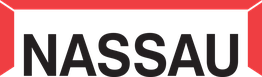 Rød og sort NASSAU-logo på hvid baggrund.