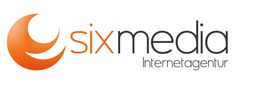 Logo von Six Media Internetagentur, mit einem orangefarbenen Halbkreis und schwarzem Text.