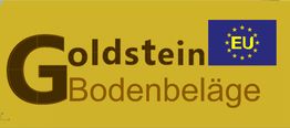 Goldstein Bodenbeläge-Logo mit EU-Symbol auf gelbem Hintergrund.