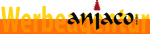 Logo mit dem Text "Werbeagentur anjaco" in gelber, roter und schwarzer Schrift auf orangem Hintergrund.