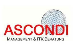 Logo: Roter Schriftzug "ASCONDI", darunter "Management & ITK Beratung" und eine Globusgrafik.
