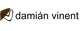 Logotipo con texto "damián vinent" y símbolo gráfico en marrón y negro.