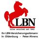 Rotes Pferd auf LBN-Logo. Text: "sicher versichert seit 1845" und LBN-Versicherung Oldenburg.