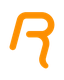 Letra "R" estilizada y anaranjada sobre fondo blanco.
