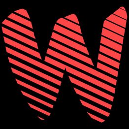 Lettera "W" rossa e nera con strisce diagonali su sfondo nero.