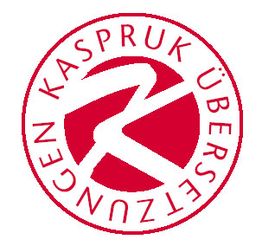 Kreislogo mit weißem "K" auf rotem Hintergrund und Text "Kaspruk Übersetzungen" am Rand.