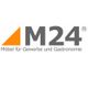 Logo von M24: Orange-weißes Dreieck und Schriftzug „Möbel für Gewerbe und Gastronomie“.
